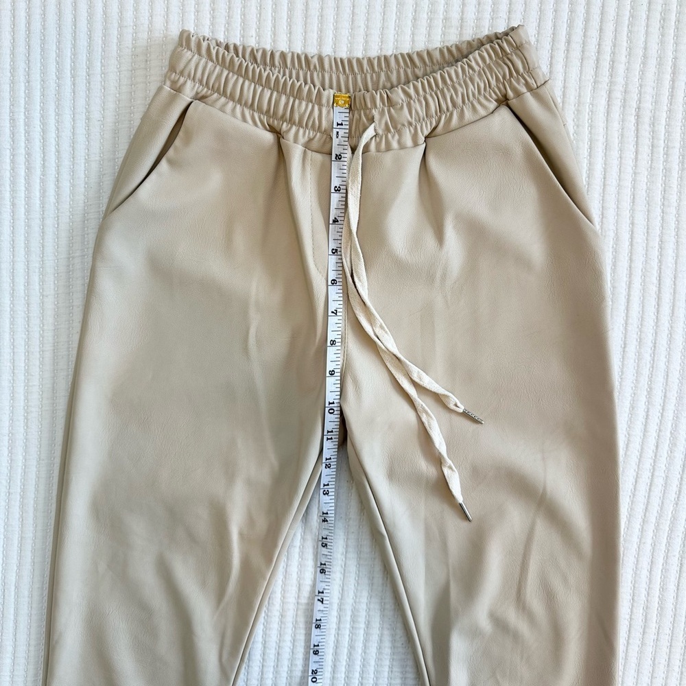 Venti6 Women's Tan Jogger Leather Look Pants Made in Italy - Picture 4 of 7